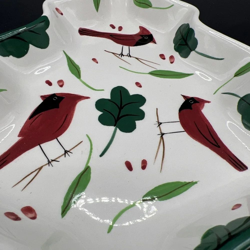 Studio Nova Holiday Cardinal Tree Shaped Serving Plate Red‎ Birds Christmas